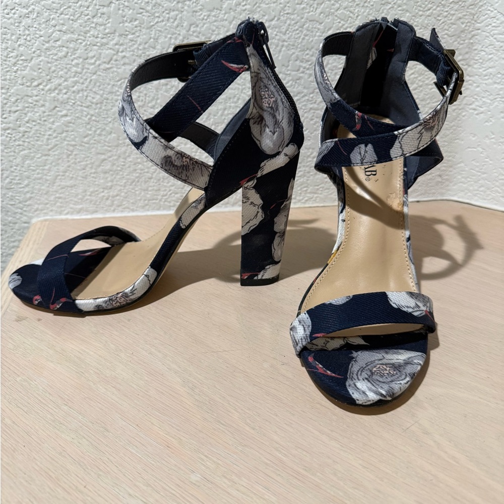 Navy and White Floral Heels